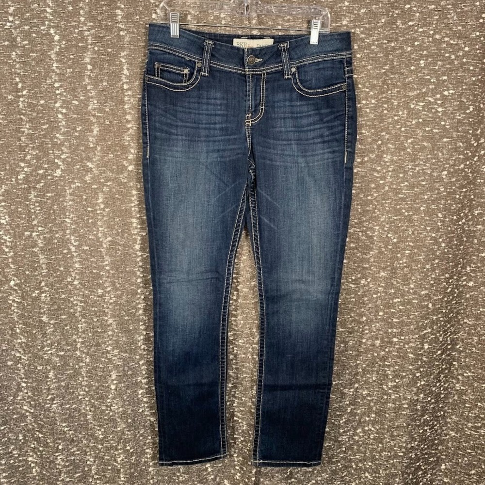 BKE Dakota‎ Skinny Stretch Denim Jeans Dark Wash Embroidered Women's 30x31.5